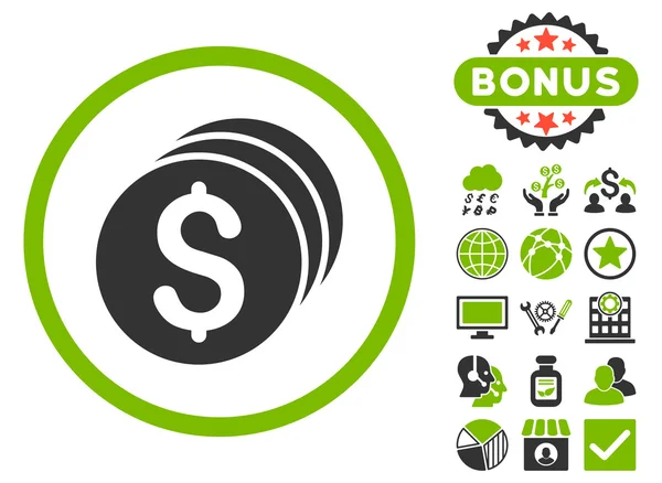 Dollar munten platte Vector Icon met Bonus — Stockvector