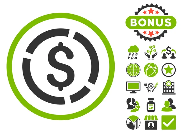 Dollar Diagram platte Vector Icon met Bonus — Stockvector