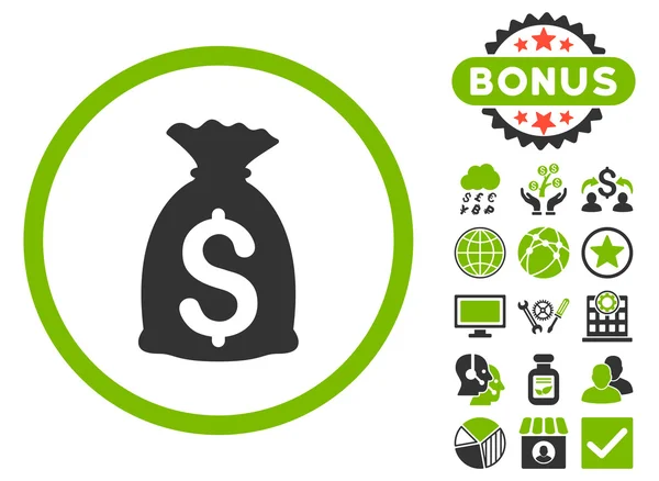 Geld tas platte Vector Icon met Bonus — Stockvector