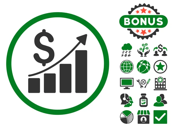 Sales Growth Flat Vector Icon with Bonus — Stock Vector