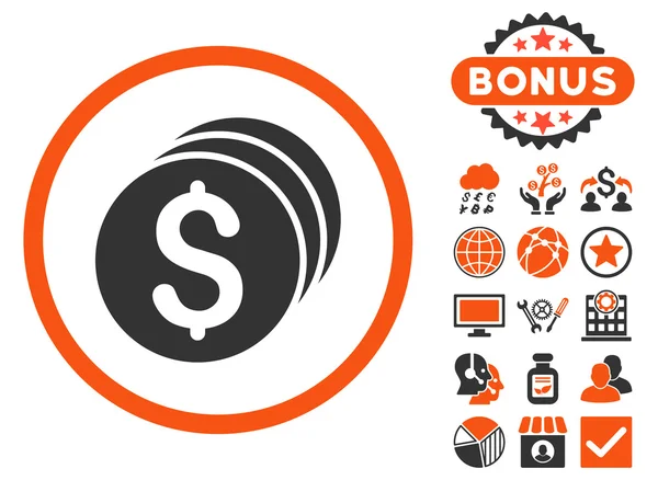 Dollar munten platte Vector Icon met Bonus — Stockvector