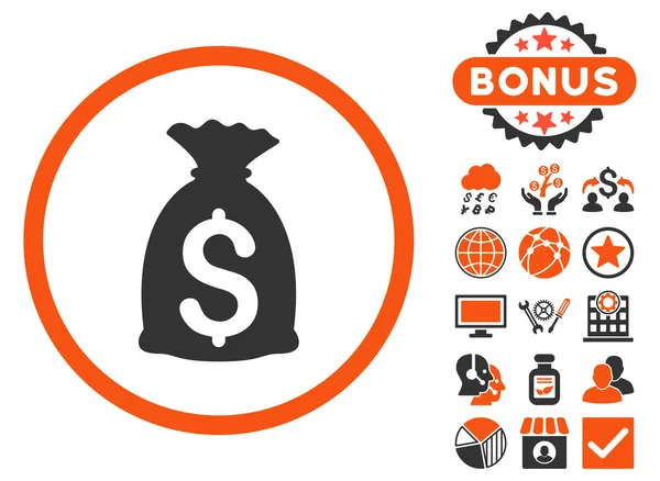 Geld tas platte Vector Icon met Bonus — Stockvector