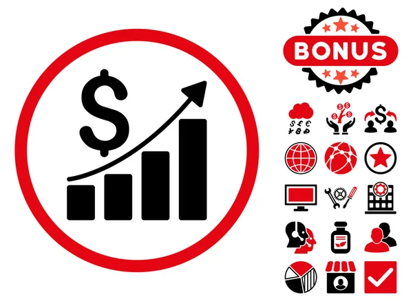 Ícone plano do vetor do crescimento das vendas com bônus —  Vetores de Stock