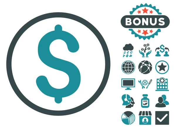 Dollar Flat Vector Icon with Bonus — Stock Vector