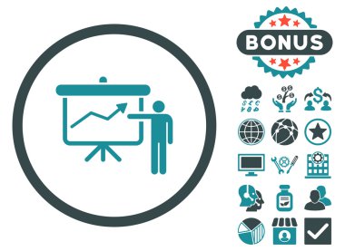 Bonus ile proje sunum düz vektör simgesi