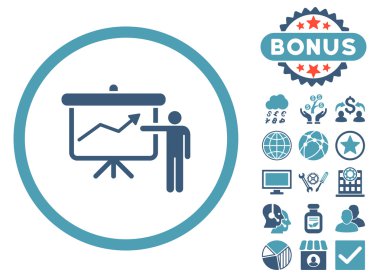 Bonus ile proje sunum düz vektör simgesi