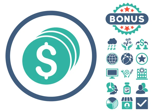 Dollar monety płaskie wektor ikona z Bonus — Wektor stockowy