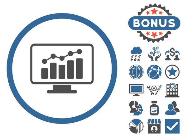 Gráfico de monitoramento de ícones de vetores planos com bônus —  Vetores de Stock