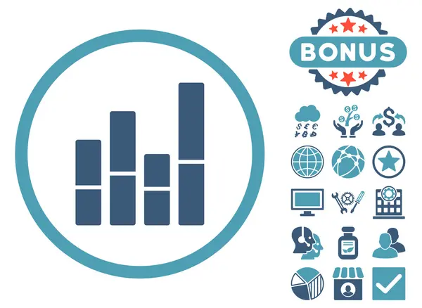 Ícone de vetor plano de gráfico de barras com bônus —  Vetores de Stock