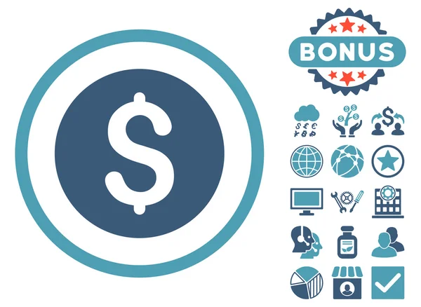 Dollar munt platte Vector Icon met Bonus — Stockvector