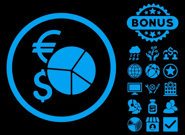 Icona vettoriale piatta con grafico a torta di valuta con bonus — Vettoriale Stock