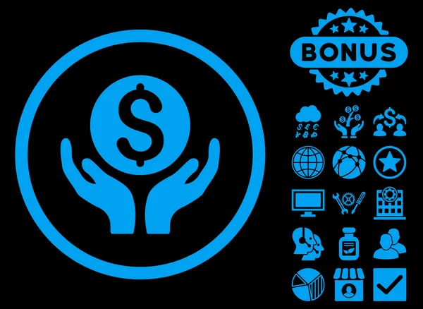 Pieniądze opieki ręce płaskie wektor ikona z Bonus — Wektor stockowy
