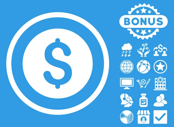 Dollar mynt platt vektor ikonen med Bonus — Stock vektor