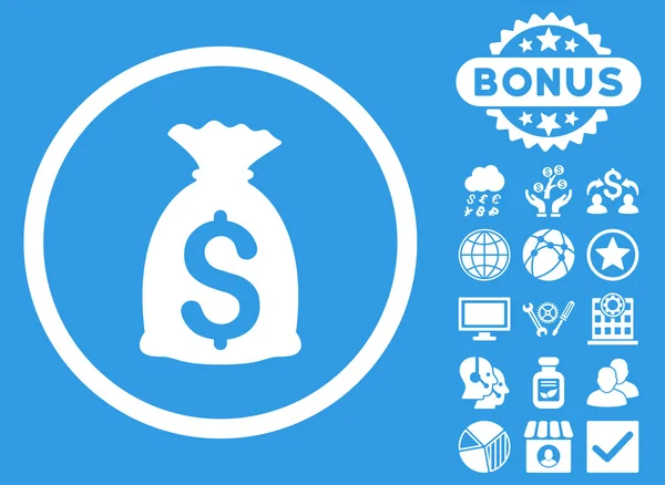 Bolsa de dinero plana Vector icono con bono — Vector de stock