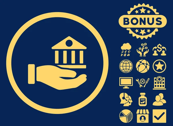 Bank Service platte Vector handpictogram met Bonus — Stockvector