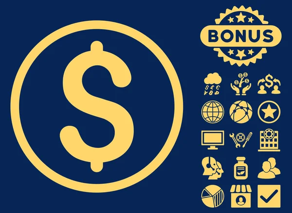 Dollar platte Vector Icon met Bonus — Stockvector