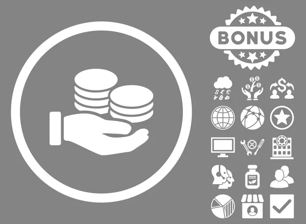 Monedas salariales Vector plano icono con bono — Vector de stock