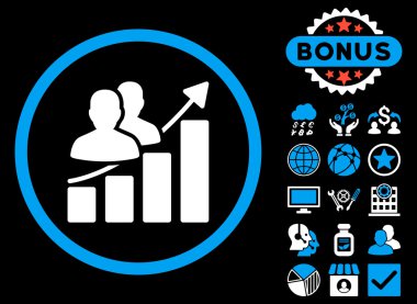 Bonus ile seyirci büyüme grafik düz vektör simgesi