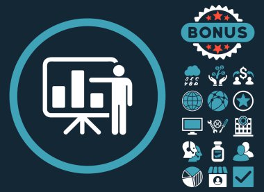 Bonus ile çubuk grafik sunum düz vektör simgesi