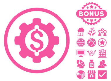 Bonus ile finansal kalkınma dişli düz vektör simgesi