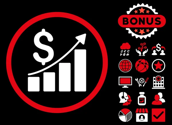 Ícone plano do vetor do crescimento das vendas com bônus —  Vetores de Stock