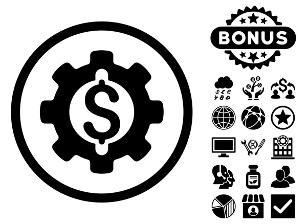 Icono de Vector plano de engranaje de desarrollo financiero con bono — Vector de stock