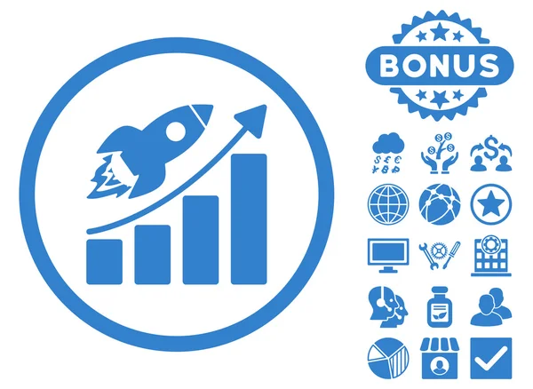 Rocket Startup Graph Flat Vector Icon with Bonus — Stock Vector