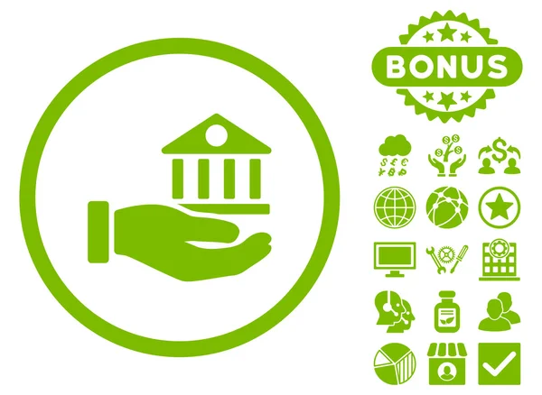 Bank Service Hand Flat Vector Icon with Bonus — Stock Vector
