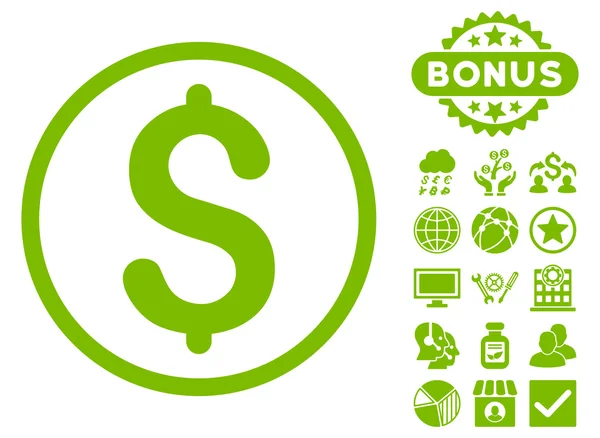 Dollar platte Vector Icon met Bonus — Stockvector