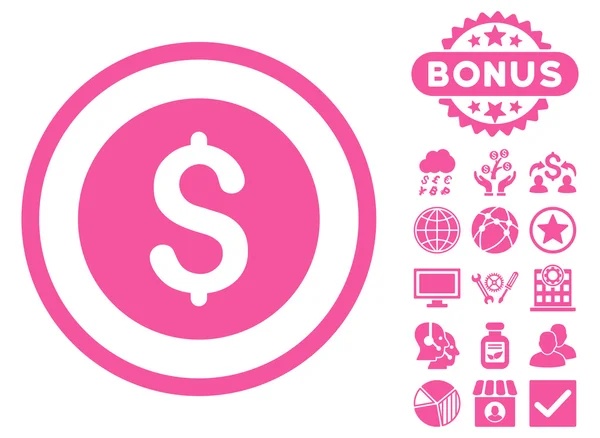 Dolar Coin płaskie wektor ikona z Bonus — Wektor stockowy