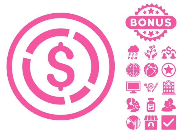 Dolar Diagram płaskie wektor ikona z Bonus — Wektor stockowy