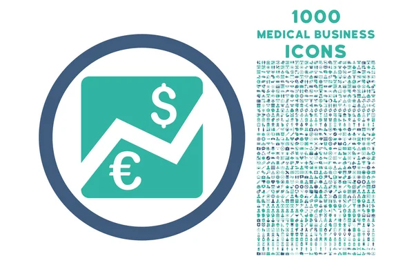 Symbol zaokrąglone wykres dolara euro z 1000 ikon — Wektor stockowy