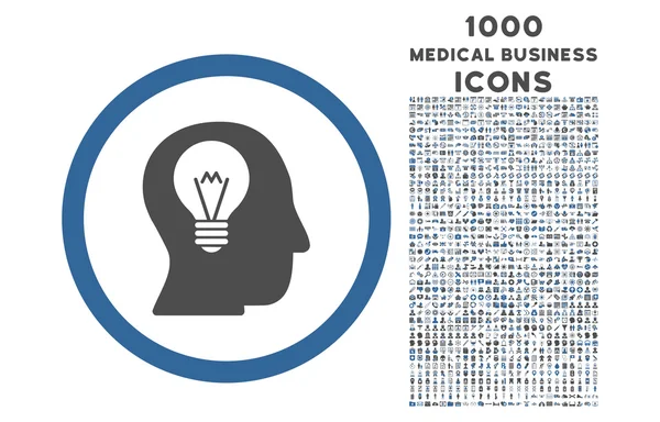 Symbole arrondi d'ampoule d'intellect avec 1000 icônes — Image vectorielle