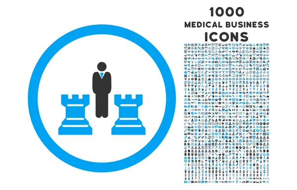 Schachstrategie rundet Icon mit 1000 Bonussymbolen ab — Stockvektor