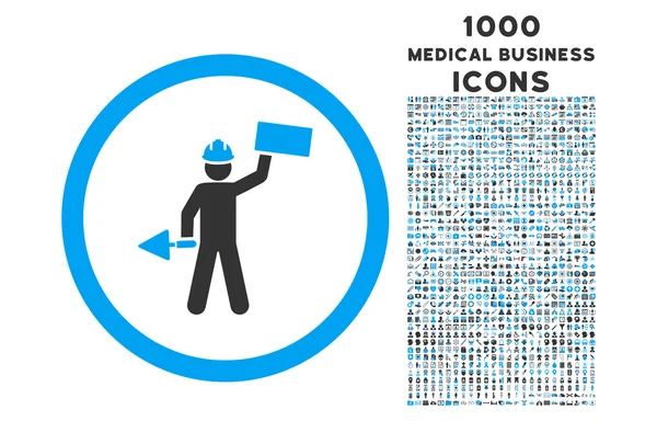 Erbauer mit Schaufel rundes Symbol mit 1000 Bonussymbolen — Stockvektor
