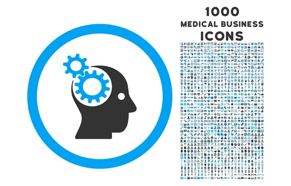 Icône arrondie d'engrenages intellect avec 1000 icônes de bonification — Image vectorielle