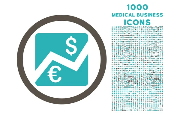 Euro Dollar Chart Rounded Symbol Dengan 1000 Ikon - Stok Vektor