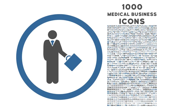 Круглая икона бизнесмена с 1000 Бонусными иконами — стоковый вектор