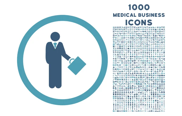 Круглая икона бизнесмена с 1000 Бонусными иконами — стоковый вектор