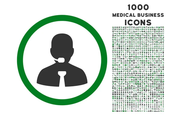 Icono redondeado del operador del centro de llamadas con 1000 iconos de bonificación — Vector de stock