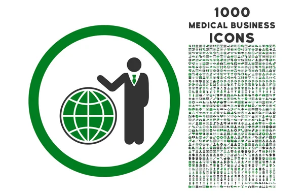 Икона глобального менеджера с 1000 бонусными иконами — стоковый вектор