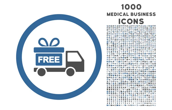 Icono redondo de entrega de regalo con 1000 iconos de bonificación — Archivo Imágenes Vectoriales