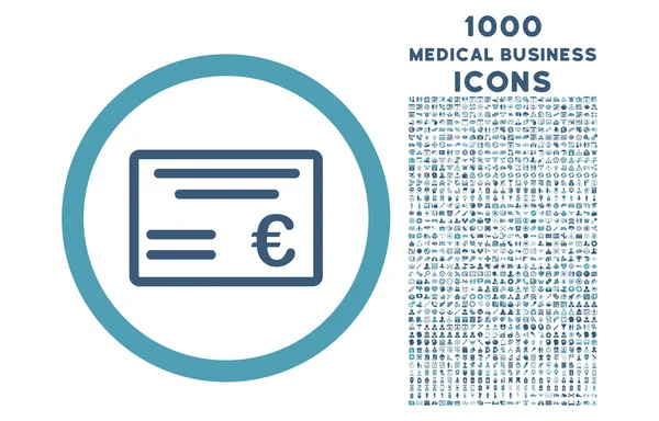 Euro Cheque zaoblené ikonu s 1000 Bonus ikony — Stockový vektor
