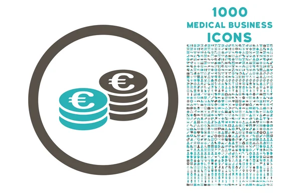 Euromince uspořádá kulatý ikony s 1000 Bonus ikony — Stockový vektor
