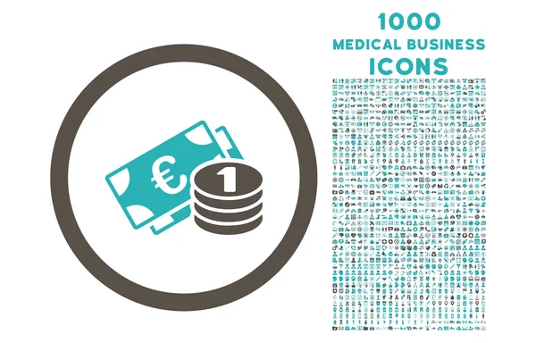 Euro peníze zaokrouhlené ikonu s 1000 Bonus ikony — Stockový vektor