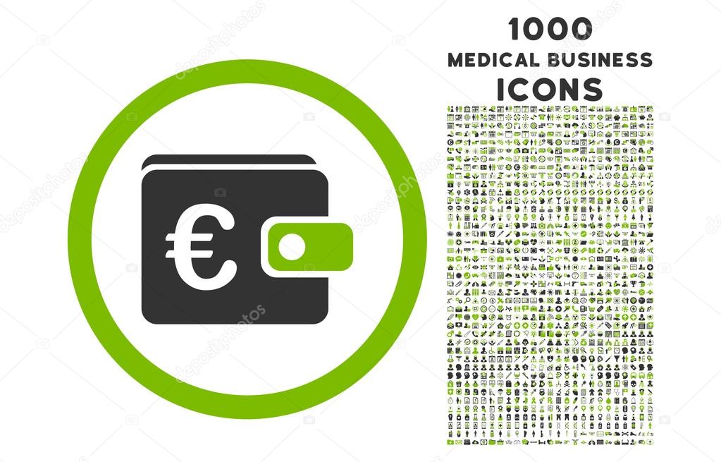 Euro Purse Rounded Icon with 1000 Bonus Icons