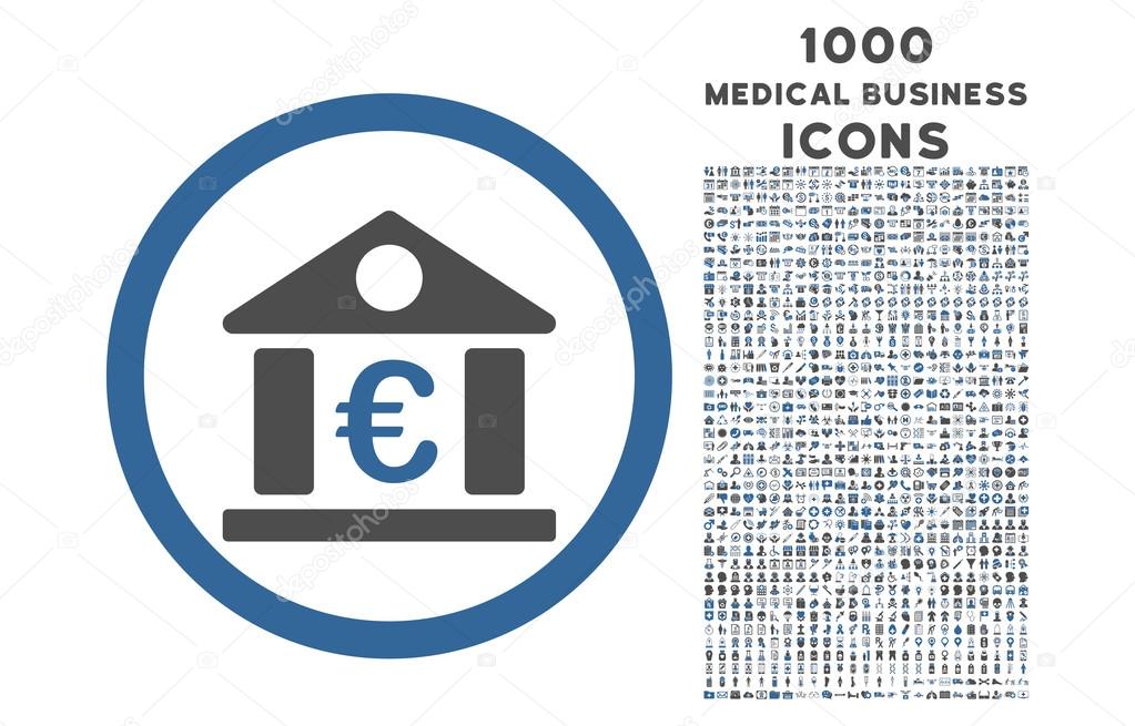 Euro Bank Building Rounded Icon with 1000 Bonus Icons