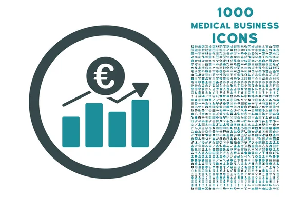 Vizitka v eurech s kulatou ikonou s 1000 ikony bonusů — Stockový vektor