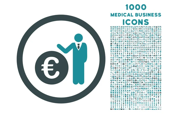 Symbol Euro-kulatá ikona s 1000 ikonami bonusů — Stockový vektor