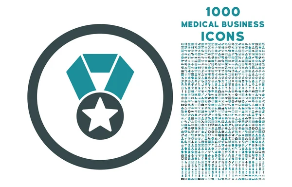 Чемпионская медаль округлая икона с 1000 Бонусными иконами — стоковый вектор